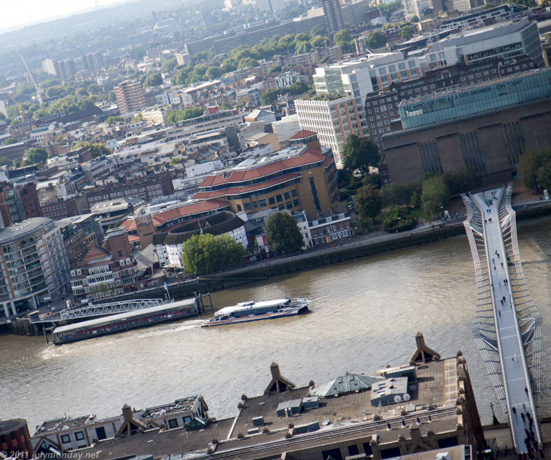 View from St. Paul's Golden Gallery to the Globe and Millenium Bridge